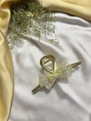 Crystal Bow Gold Metal Hair Claw Clip – Long One-Sided Design for Medium to Thick Hair